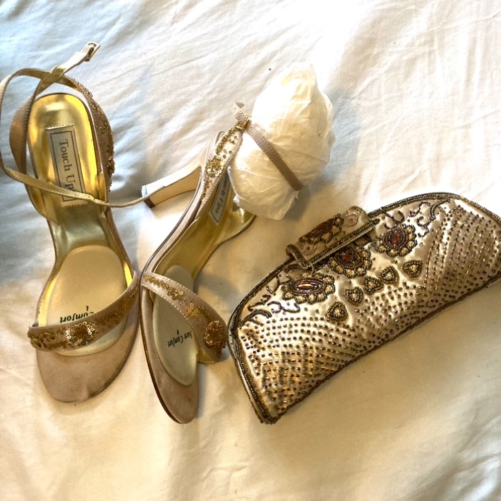 Gold heel sandals with ankle buckle 8